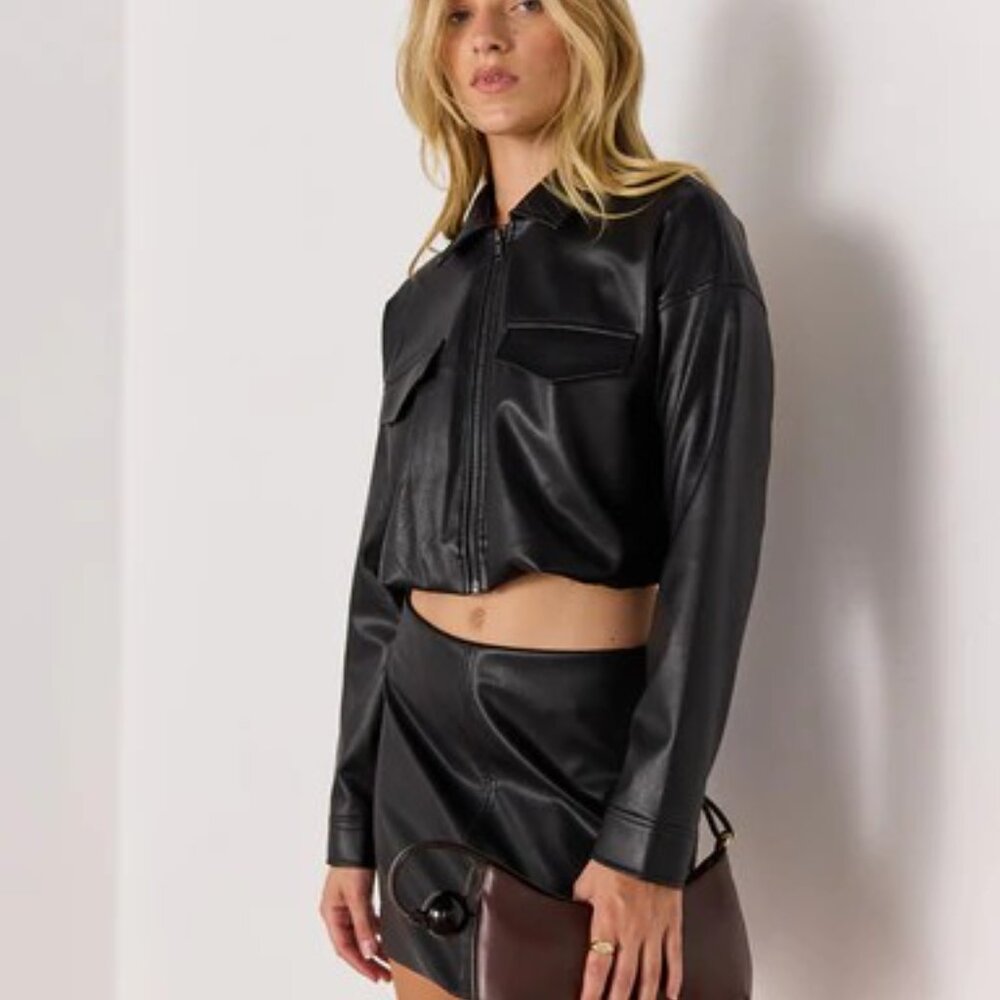 MINKPINK Faux Leather Cropped Jacket • Black • Size M • Worn Once
